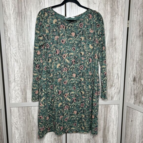 Peruvian Connection Short Floral Dress Green Color Floral Print Pockets Size M - Picture 1 of 7